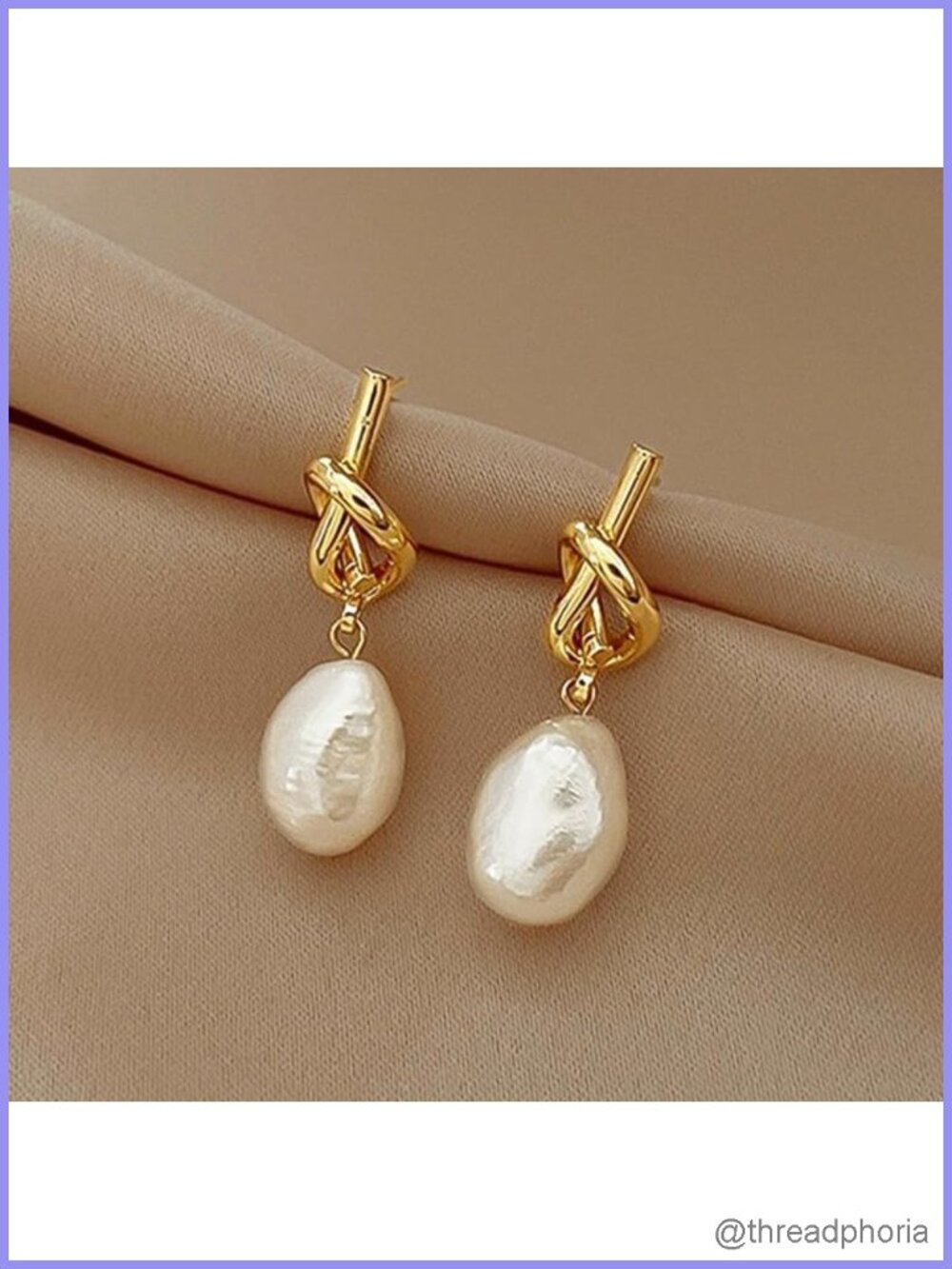 Pearl Knot Stud Earrings Gold Tone Elegant Fashion Jewelry for Women